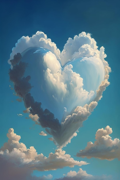 Heart shaped cloud in the sky generative AI