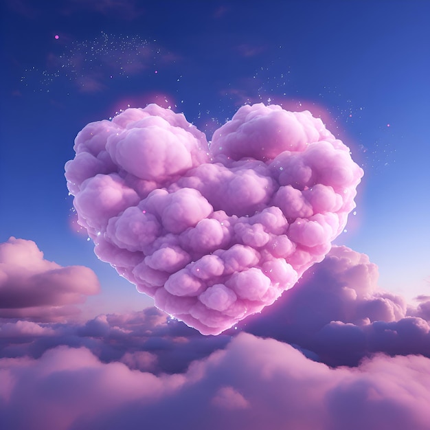 심장 모양의 구름 발렌타인 데이 배경 3D 렌더링