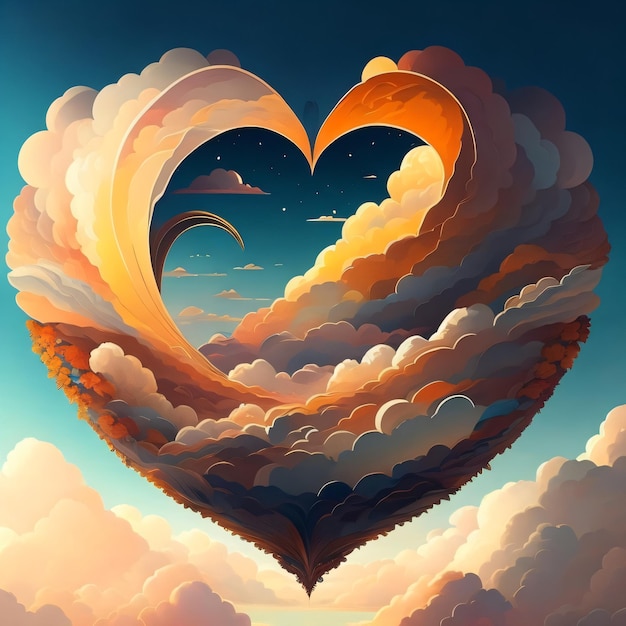 Облако в форме сердца со словами любви посередине