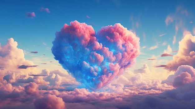 heart shaped clouds in the sky with the words love in it.