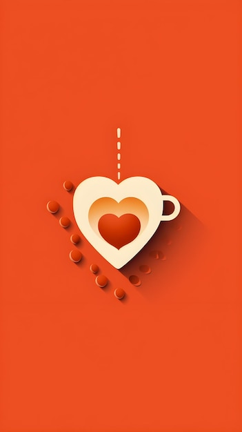 A heart shaped coffee cup with a heart on it.