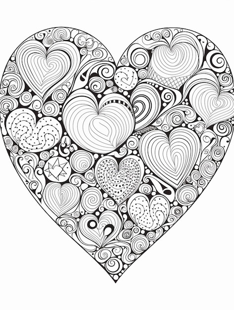 Foto una pagina da colorare a forma di cuore con un sacco di cuori generativa ai