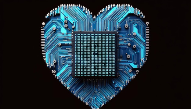 Photo a heart shaped computer chip with the word heart on it.