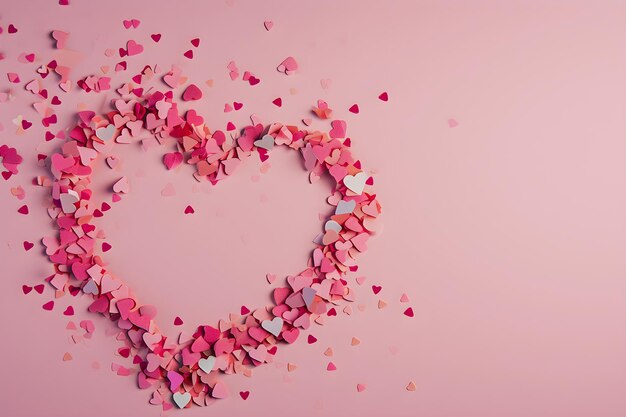 Heart shaped confetti scratched on background Festive abstract backdrop