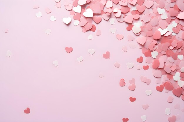 Heart shaped confetti scratched on background Festive abstract backdrop