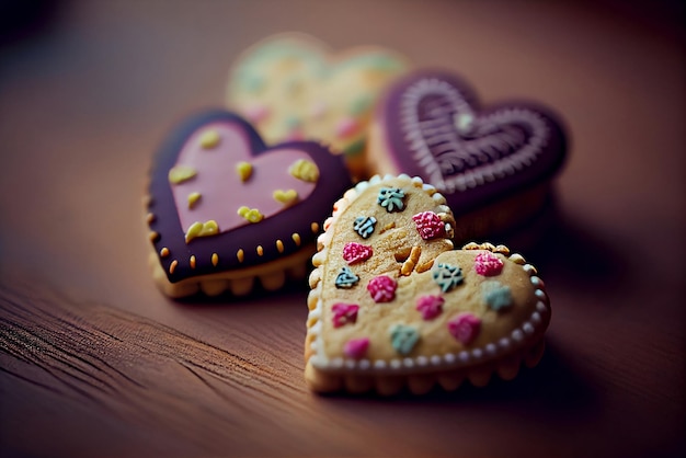 A heart shaped cookie with a pink heart on the top.