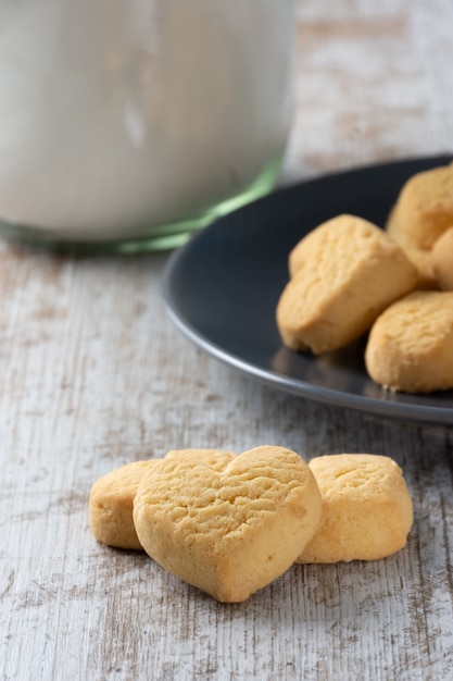 Heart shaped cookies on light rustic background