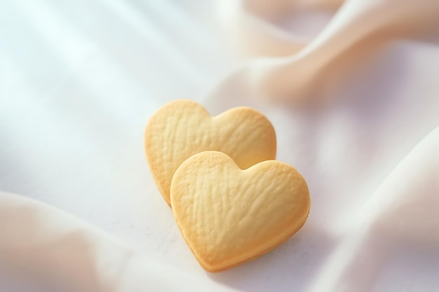 Heart shaped cookies in a white table background