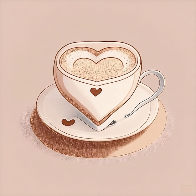 A heart shaped cup of coffee with hearts on the top