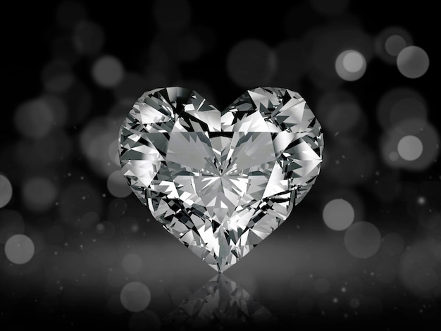 Heart shaped diamond on abstract bokeh background 3d render