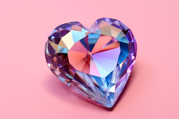 A heart shaped diamond on a pink background