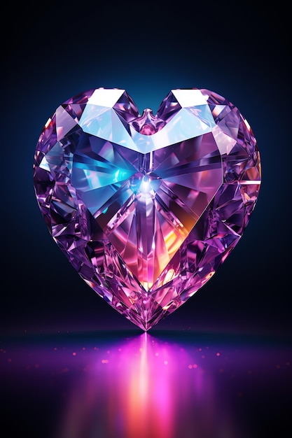 다채로운 빛을 가진 심장 모양의 다이아몬드