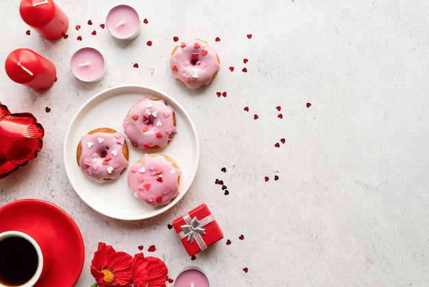 Heart shaped donut with strawberry glaze