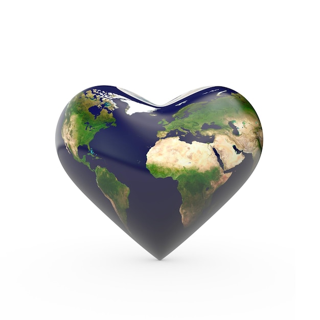 Heart shaped earth love planet earth d render