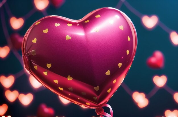 Фото Фольгированные воздушные шары в форме сердца, коллекция, украшение на день святого валентина, романтическая вечеринка, фон, генеративный искусственный интеллект