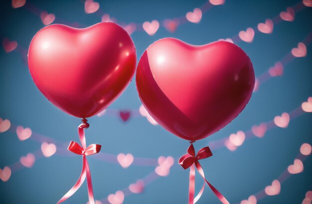 ハート形のホイル気球の束 コレクション バレンタインデーの装飾 ロマンチックなパーティーの背景 ジェネレーティブ AI