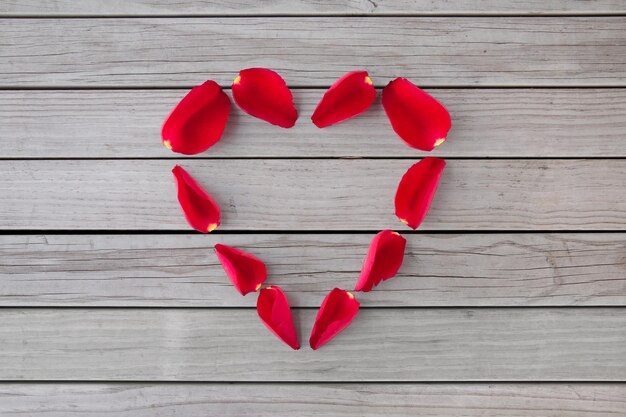 Photo heart shaped frame made of red rose petals