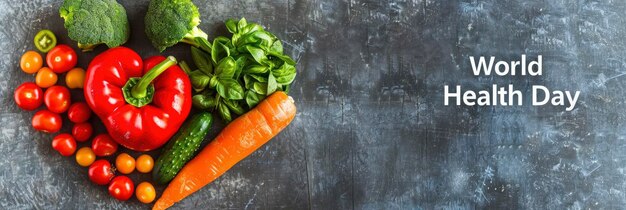 Heart Shaped fresh veggies with the text World Health Day