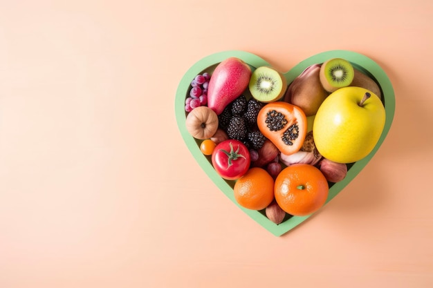 A heart shaped fruit tray with a green heart shape on it.