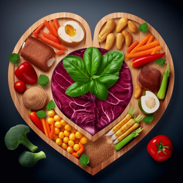 A heart shaped fruit and vegetable isolated