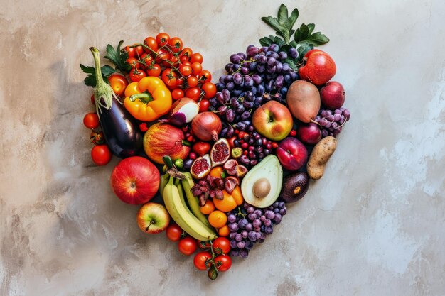 Heart shaped fruits and vegetables arrangement