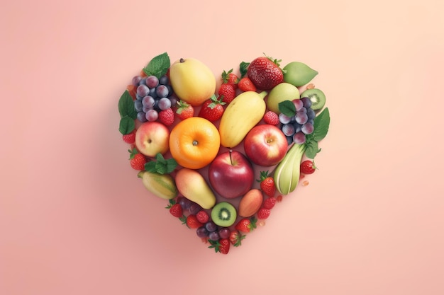 Heart shaped fruits and vegetables Generate Ai