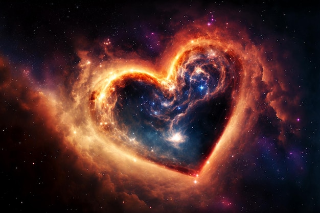 Heart shaped galaxy nebula and Milky Way Illustration