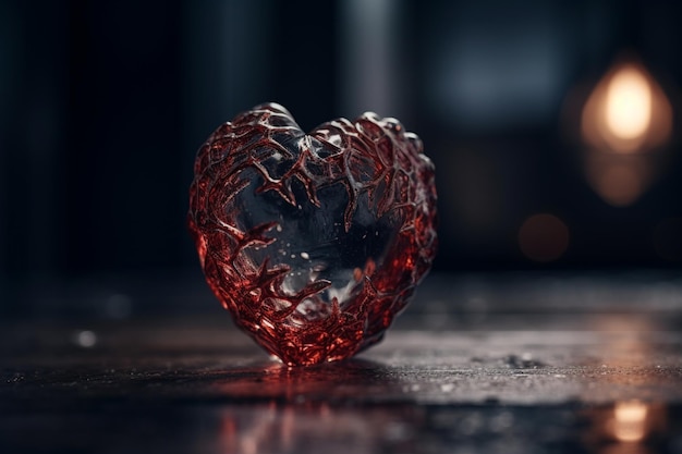 A heart shaped glass heart with the word love on it