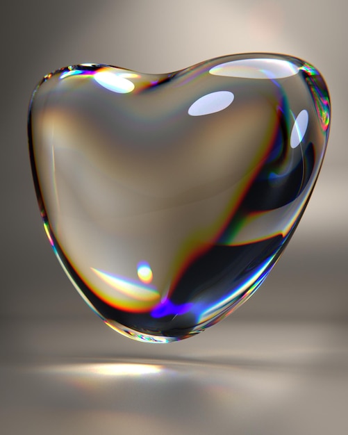 Photo a heart shaped glass with a rainbow effect in the middle.