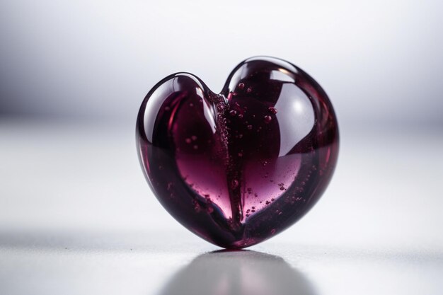 A heart shaped glass with a red liquid inside