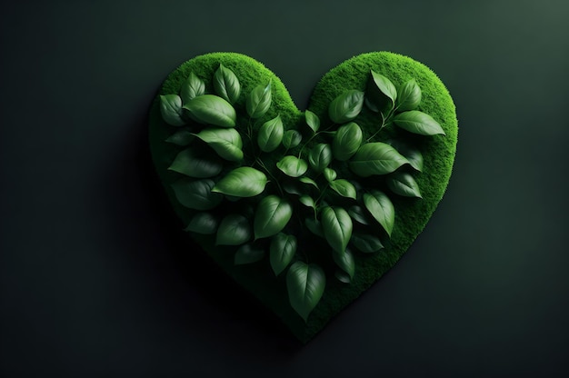 A heart shaped green plant with leaves in the center