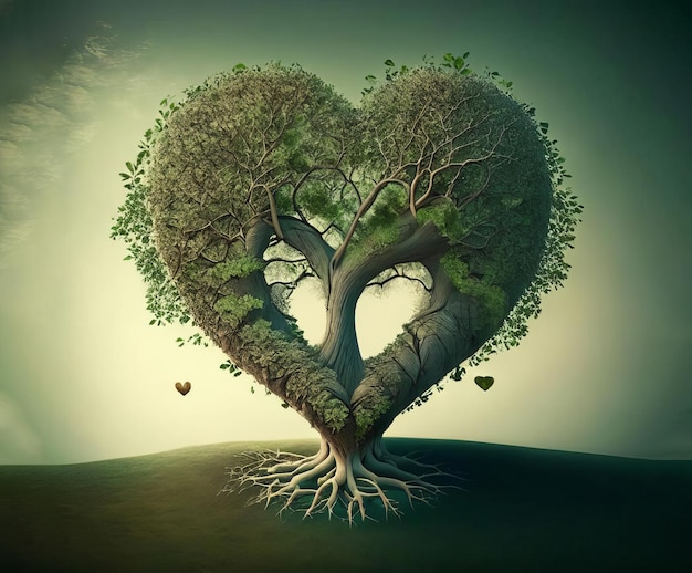 Heart shaped green tree AI generated