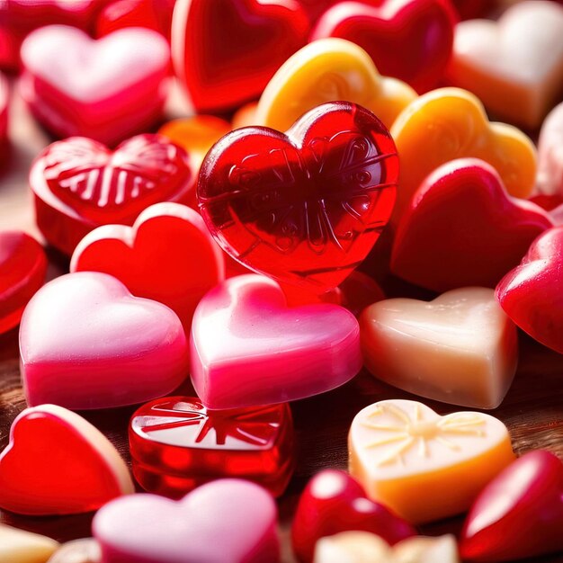 Photo heart shaped hard candies to celebrate romance love and valentines day