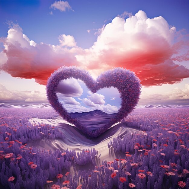 Photo a heart shaped heart with a sky and clouds in the background