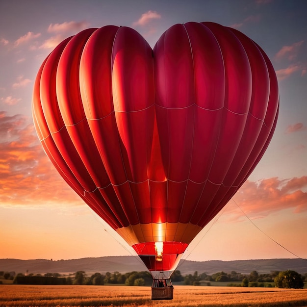 Heart shaped hot air balloon symbolizing soaring flying love and romance to celebrate Valentines D