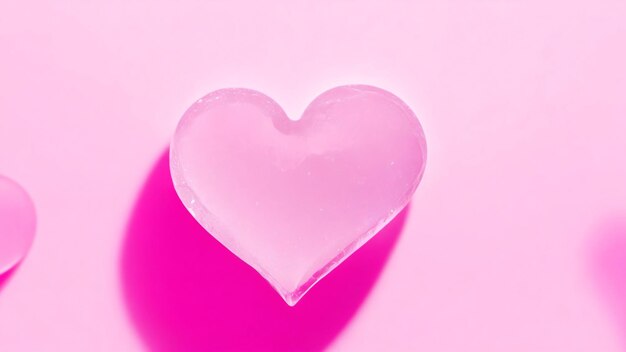 Heart shaped ice cube on a pink background Concept of love and romance Valentine's day