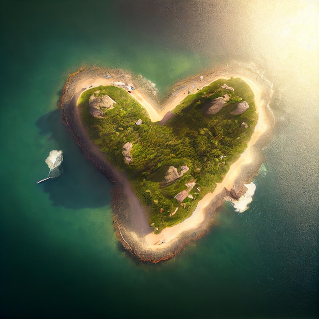 Heart shaped island aerial view i love travel beach and sea
bird'seye view