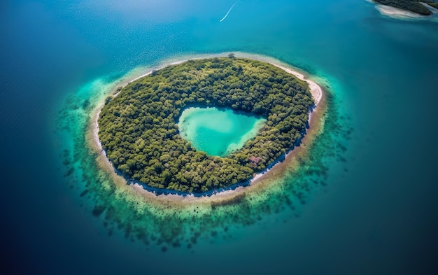 海の真ん中に浮かぶハート型の島