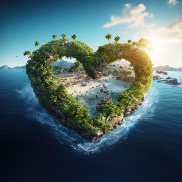 Heart shaped island in the ocean