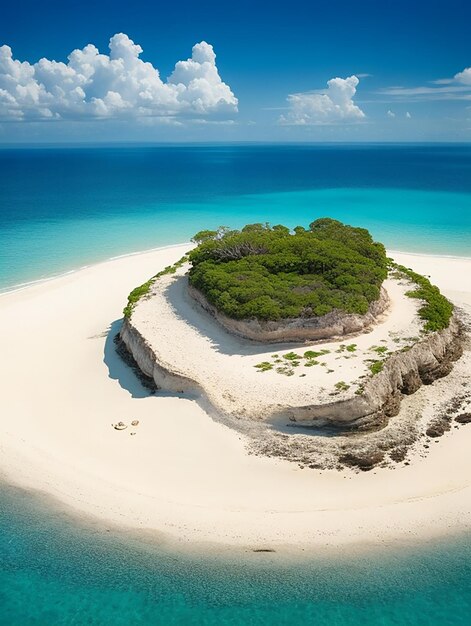 Heart shaped island sitting on top of a sandy beach