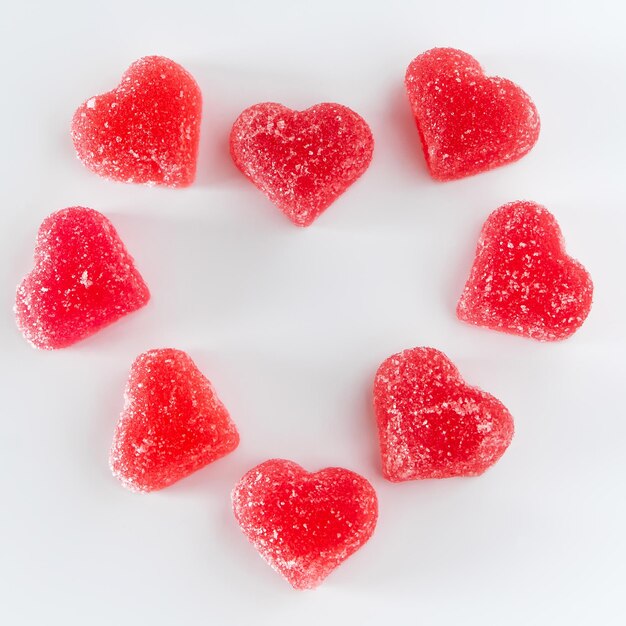 Heart shaped jelly on a white background