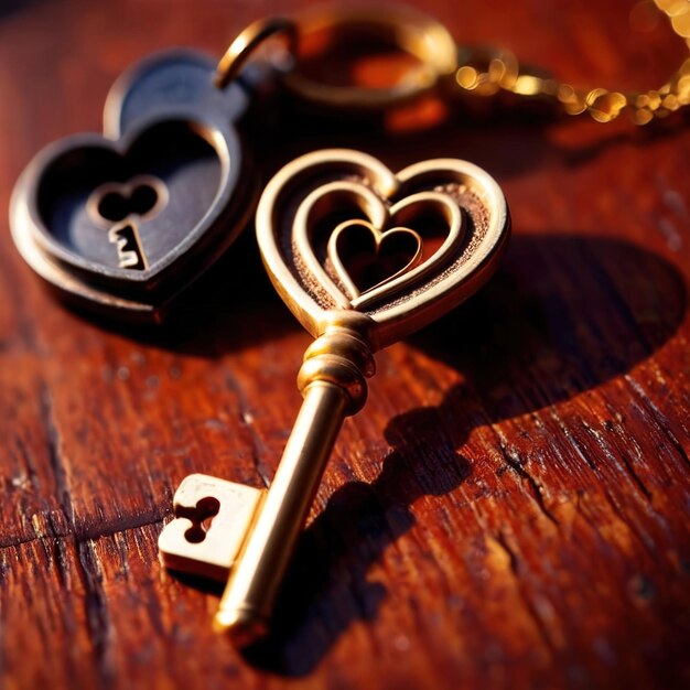 Heart shaped key symbolizing unlocking of love and romance to celebrate Valentines Day