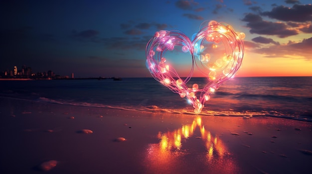 Heart shaped light on the beach