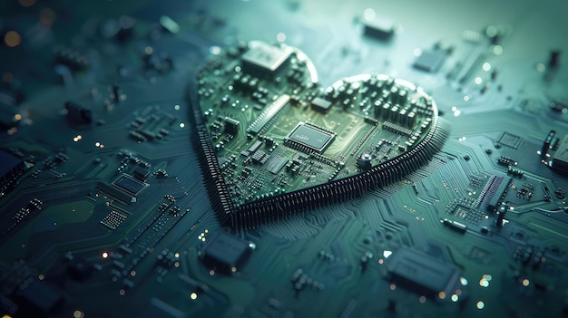 Heart shaped like a microchip Technologies and life AI generative