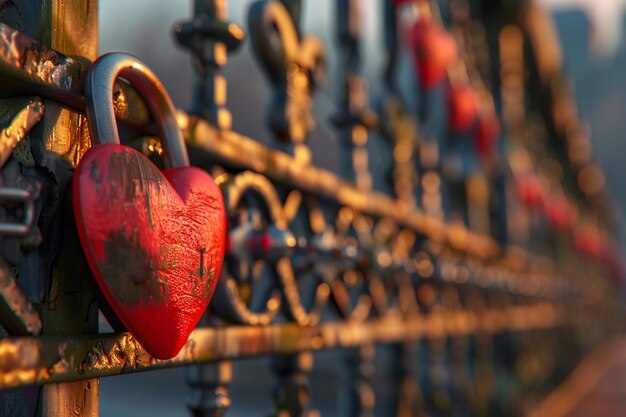 Photo a heart shaped lock sits on a fence