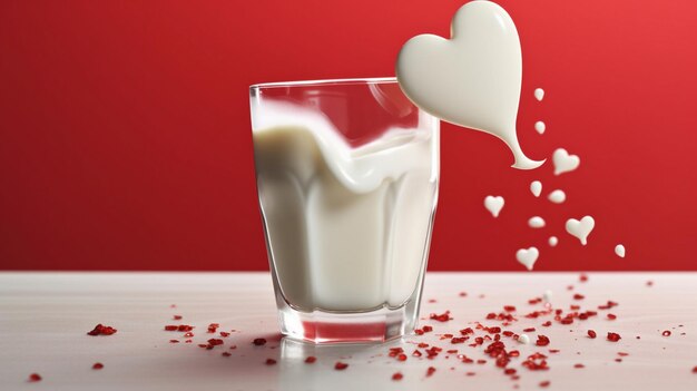 Foto latte a forma di cuore spruzzato in un bicchiere