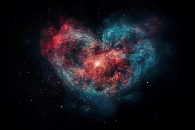 Туманность в форме сердца со звездами и туманностями на заднем плане.