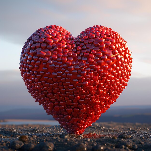 Photo a heart shaped object with many red seeds on it