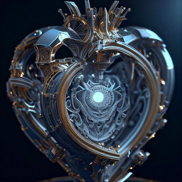 A heart shaped object with a silver heart inside.
