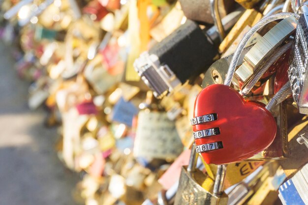 Heart shaped padlock on a bridge in Paris